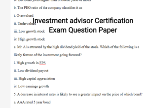 Investment advisor Certification Exam Question Paper